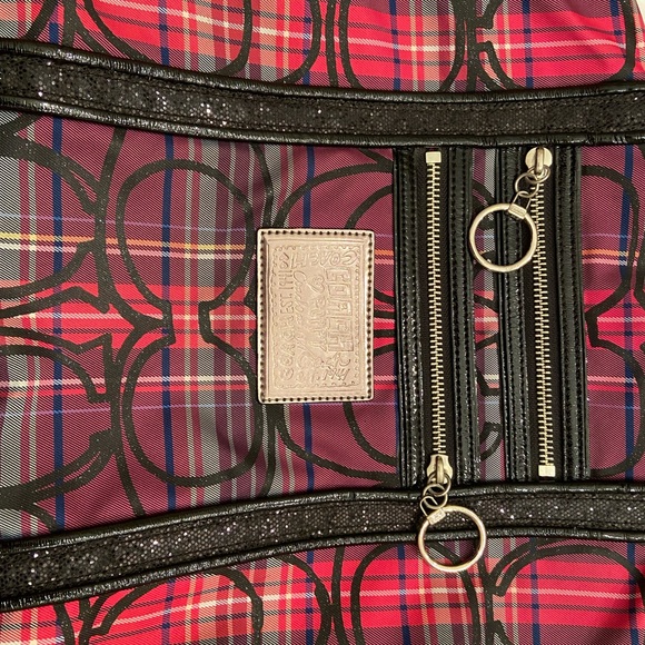 Coach Poppy tote bag, 16” by 12”, pink, purple, and black plaid. - Picture 3 of 6